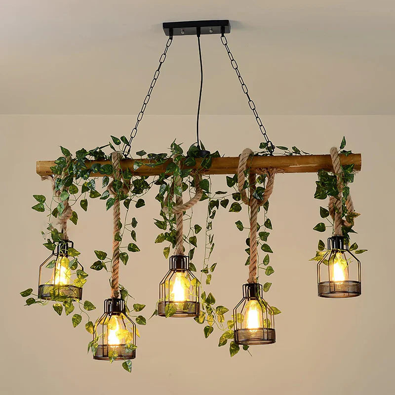 Vintage Wood Green Chandelier