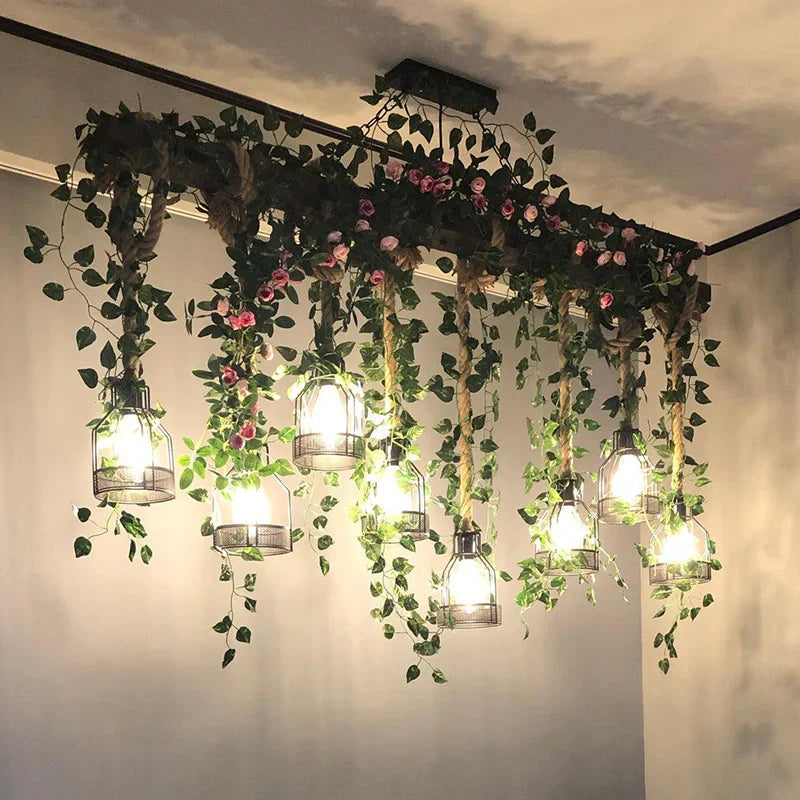 Vintage Wood Green Chandelier