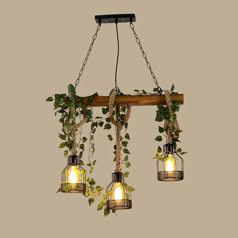 Vintage Wood Green Chandelier