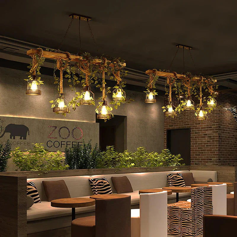 Vintage Wood Green Chandelier