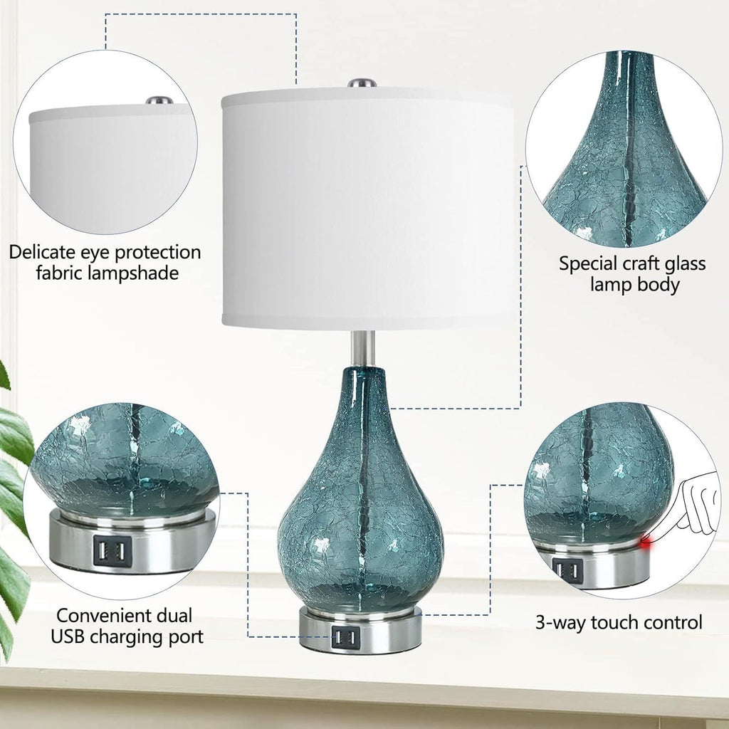 Blue Crackle Glass Table Lamp