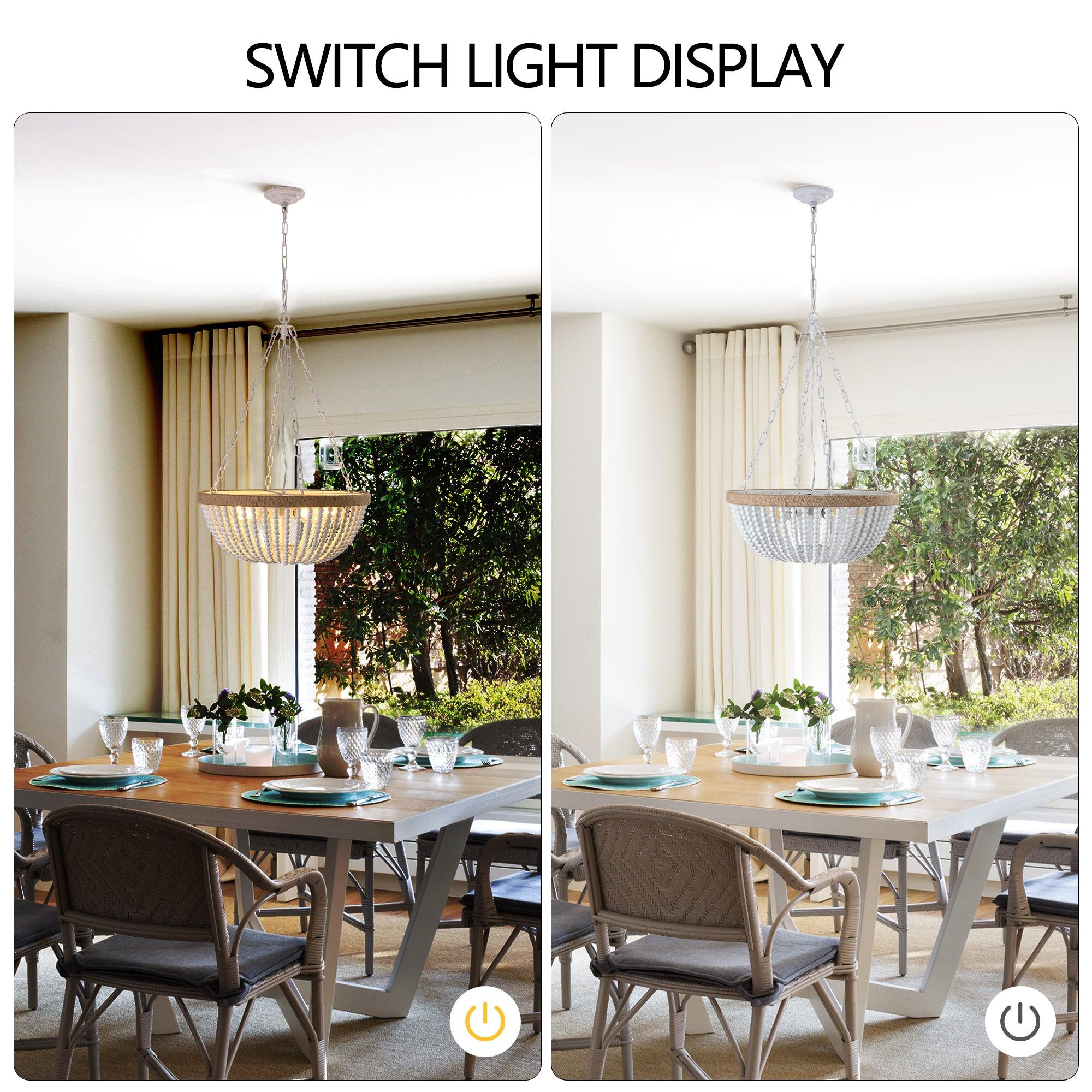 Boho Wood Beaded Farmhouse Chandelier