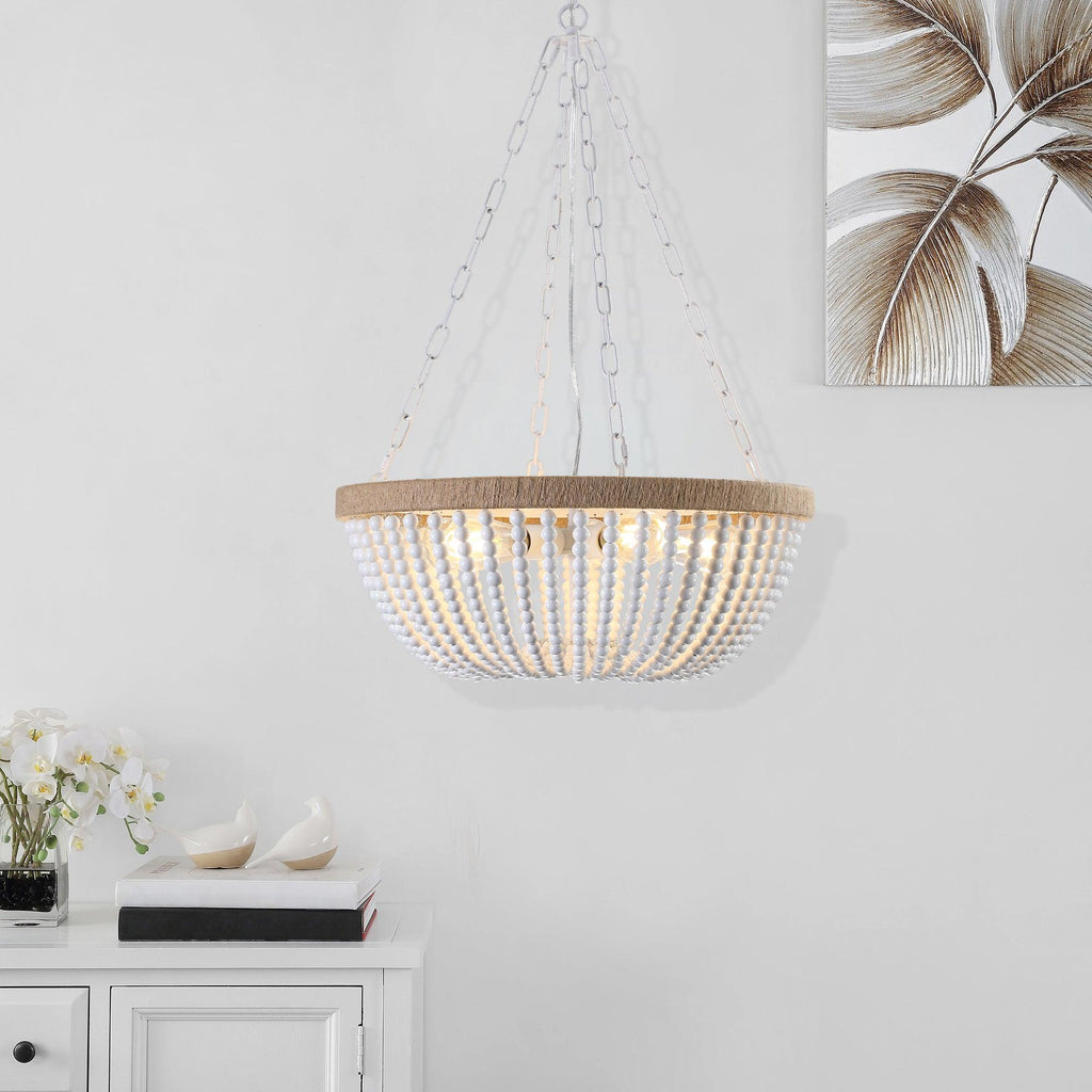 Boho Wood Beaded Farmhouse Chandelier