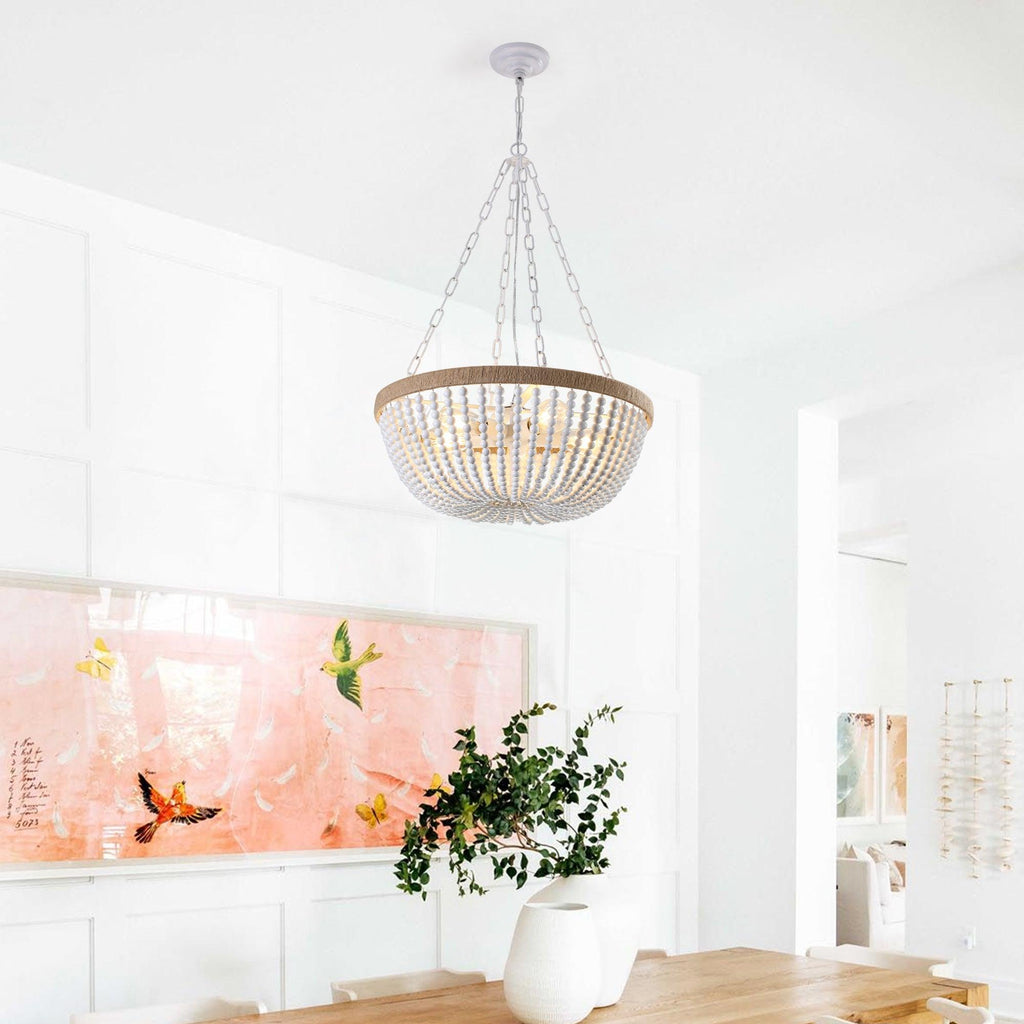 Boho Wood Beaded Farmhouse Chandelier