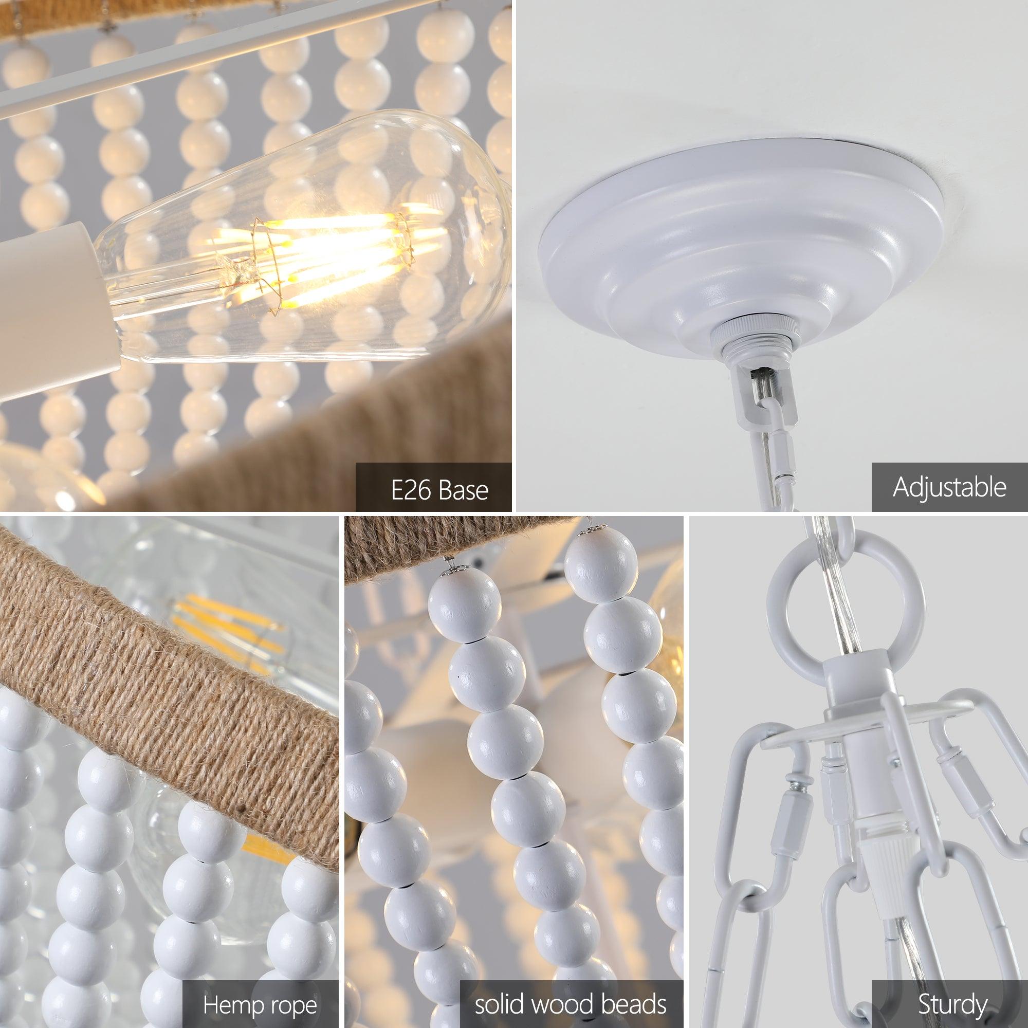 Boho Wood Beaded Farmhouse Chandelier