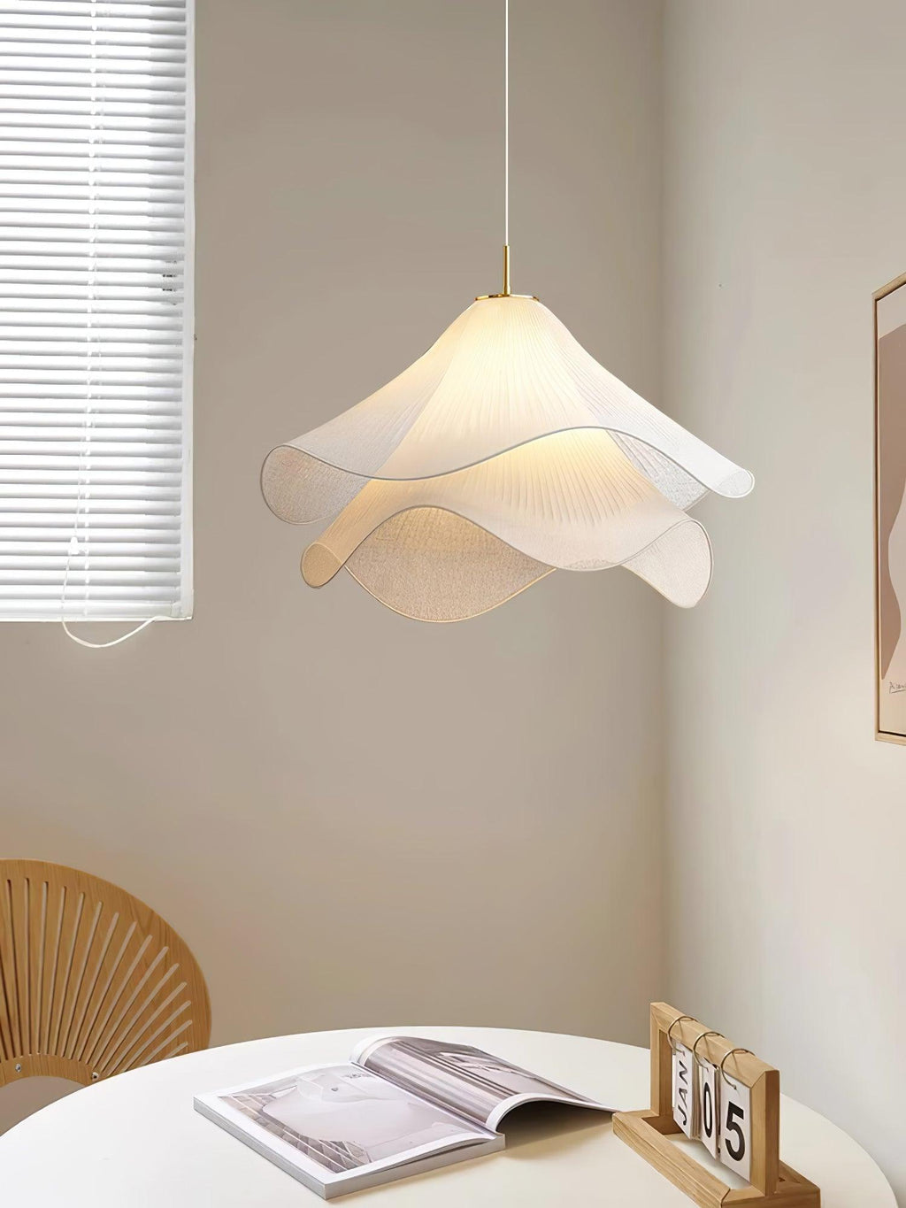 Cream Pleated Pendant Light