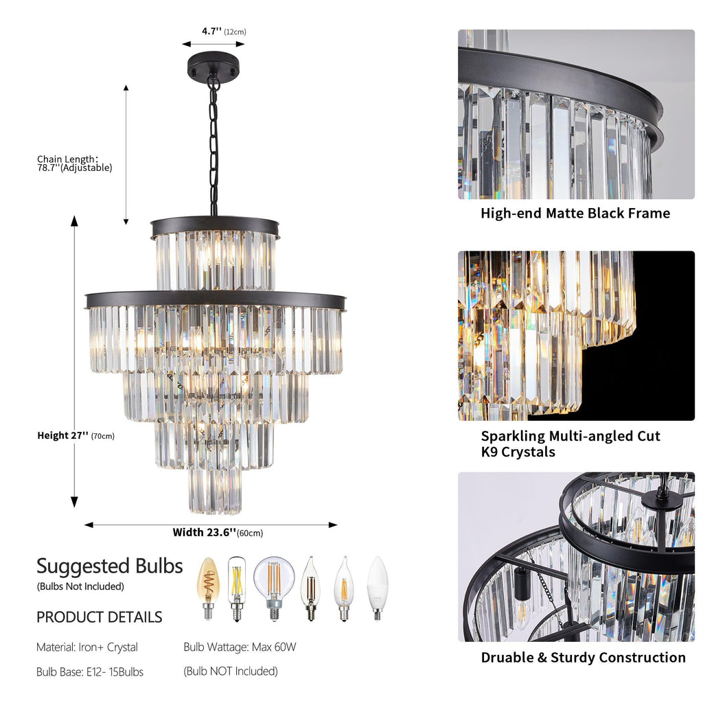 Elysian Black Crystal Chandelier