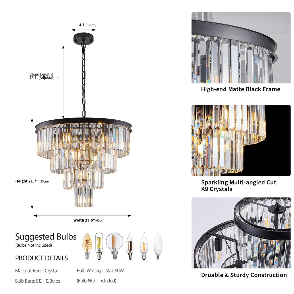 Evelyn Black Crystal Chandelier