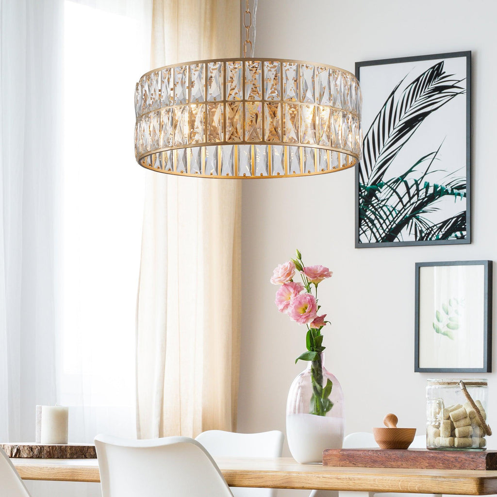 Golden Aura Modern Crystal Drum Chandelier