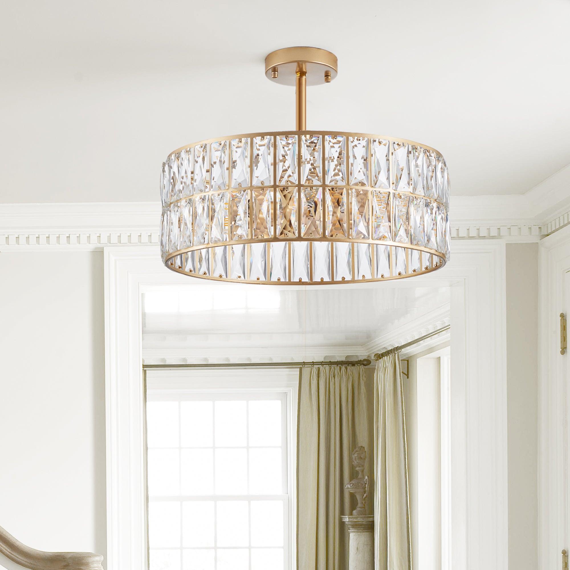 Golden Aura Modern Crystal Drum Chandelier