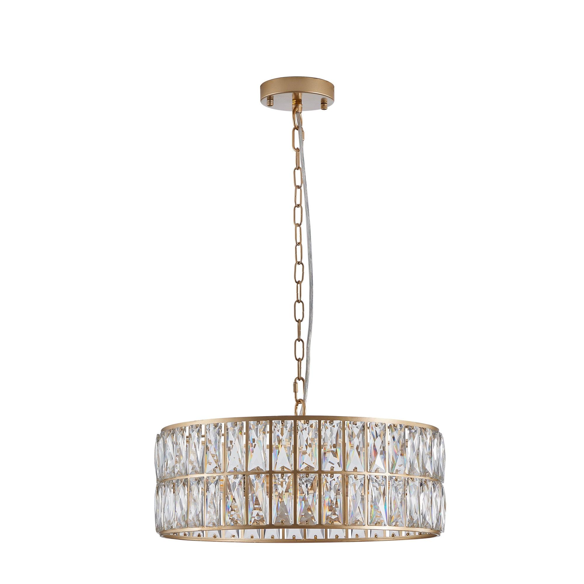 Golden Aura Modern Crystal Drum Chandelier