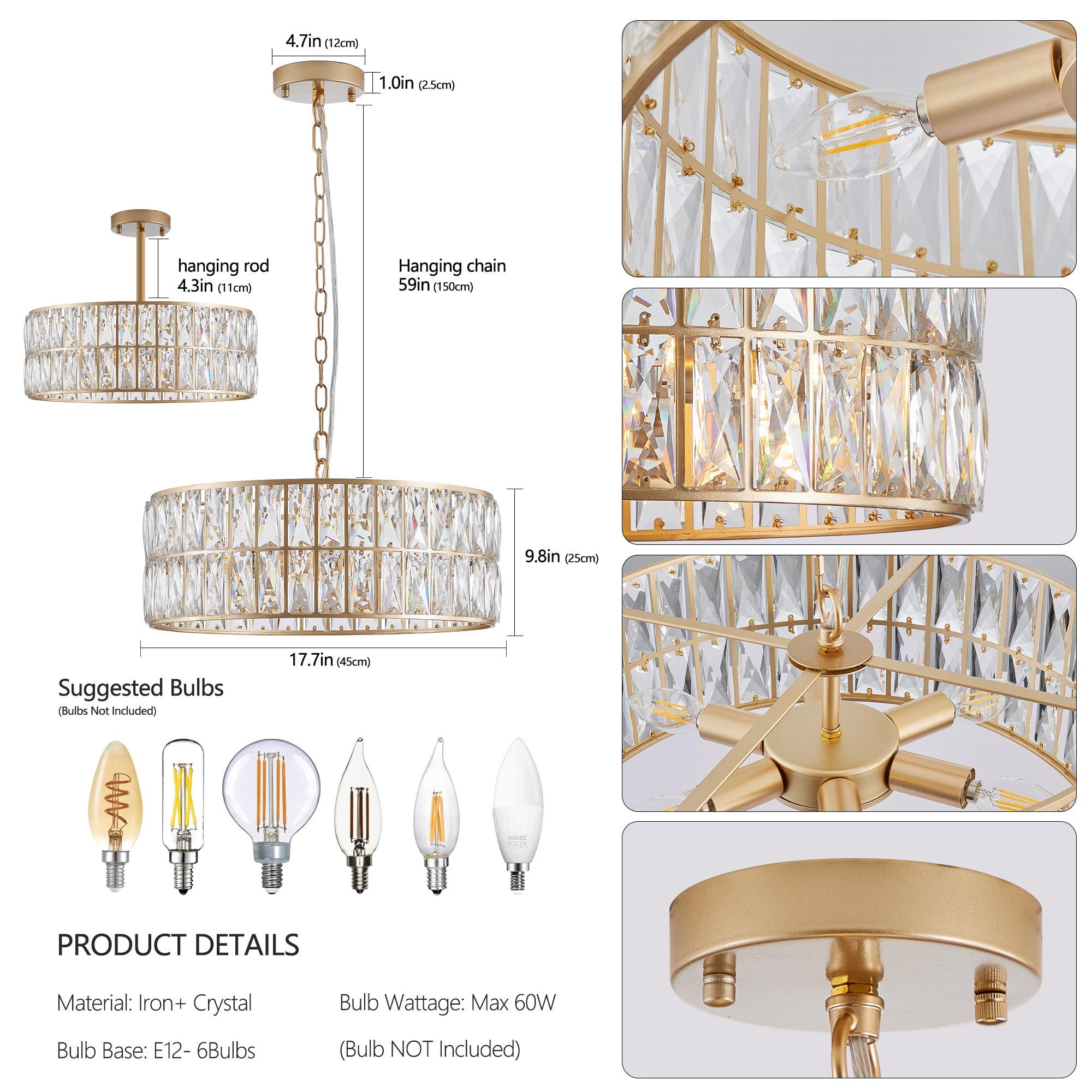 Golden Aura Modern Crystal Drum Chandelier