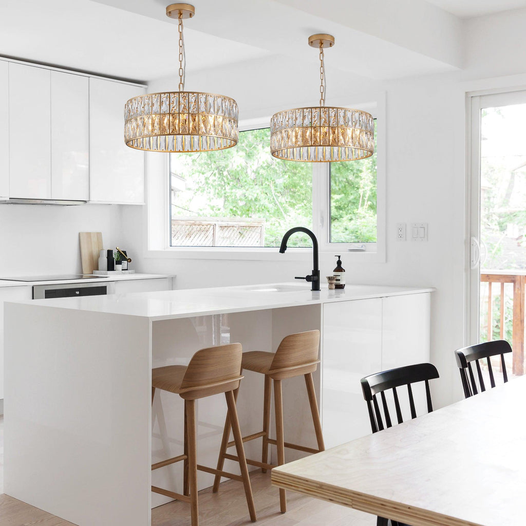 Golden Aura Modern Crystal Drum Chandelier