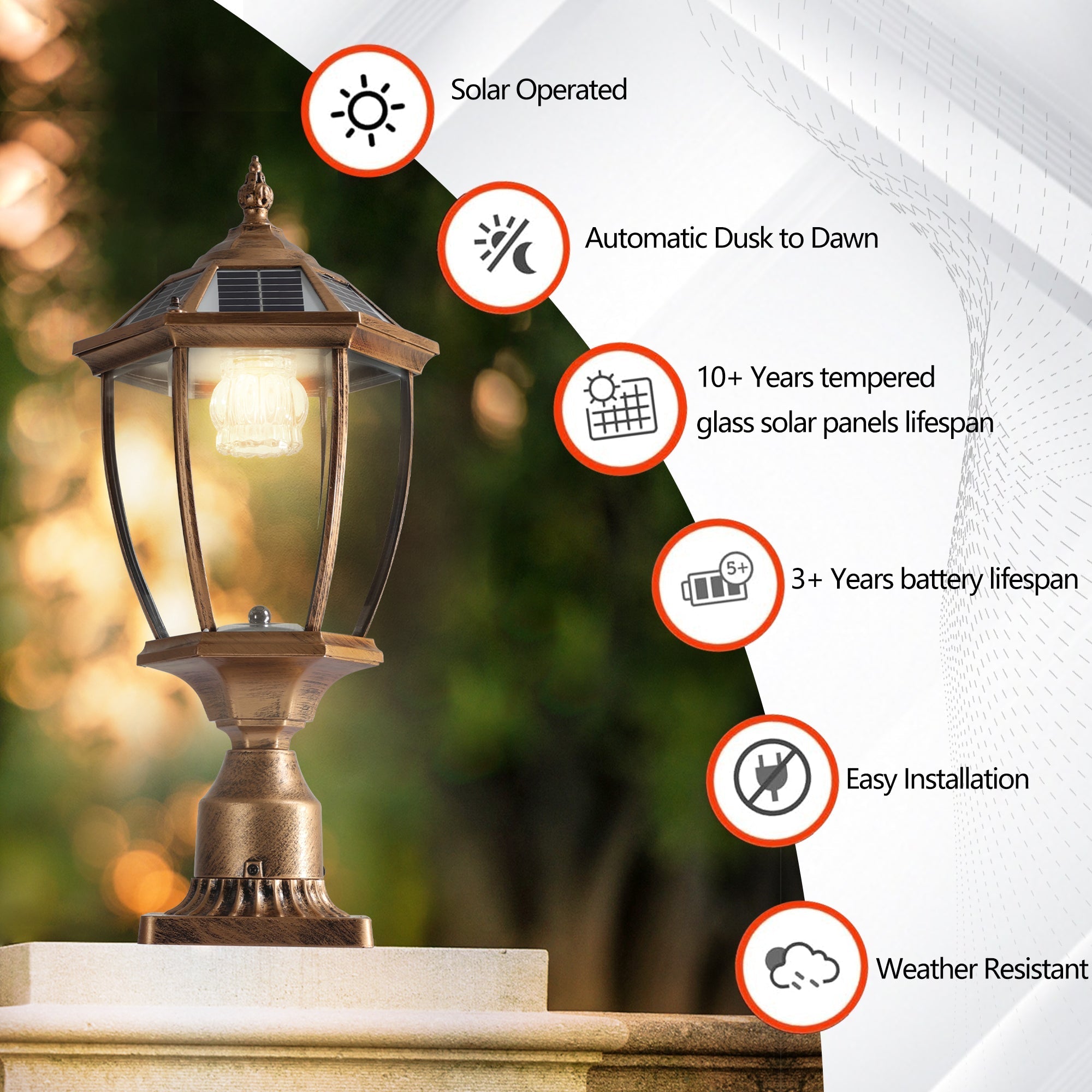 GoldenGlare Outdoor Solar Column Lights