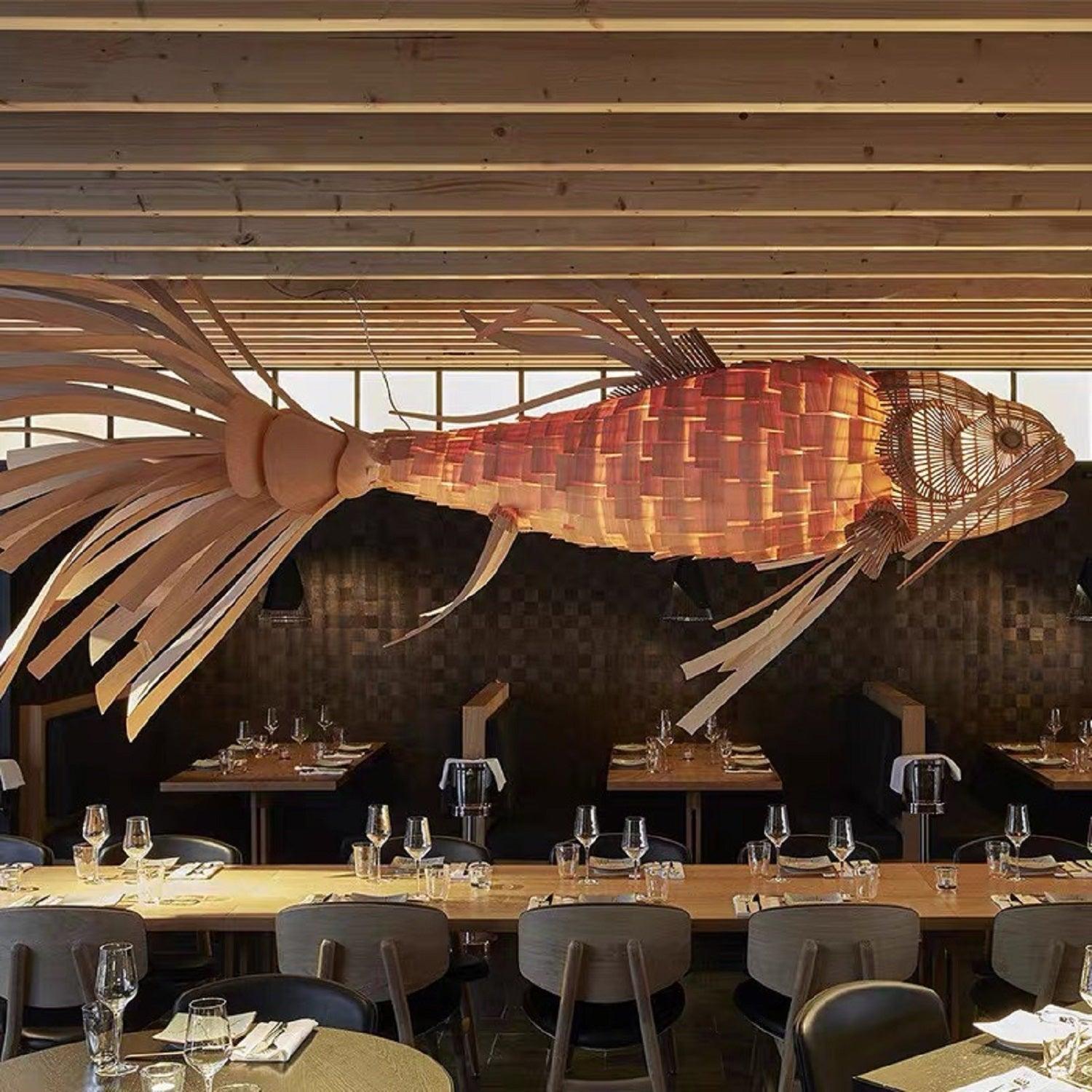 Koi Art Rattan Woven Pendant Light