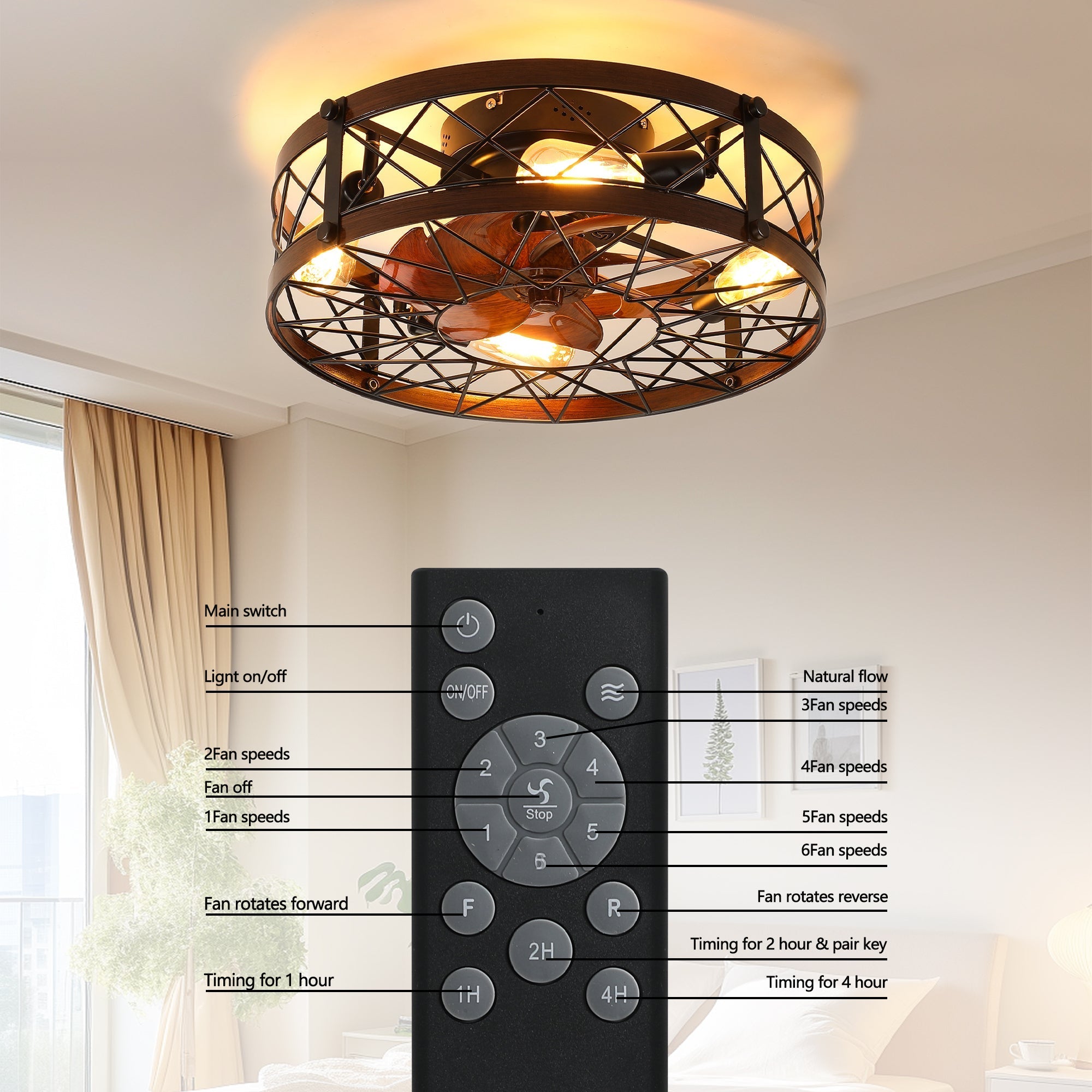 Orion Black Industrial Ceiling Fan Light
