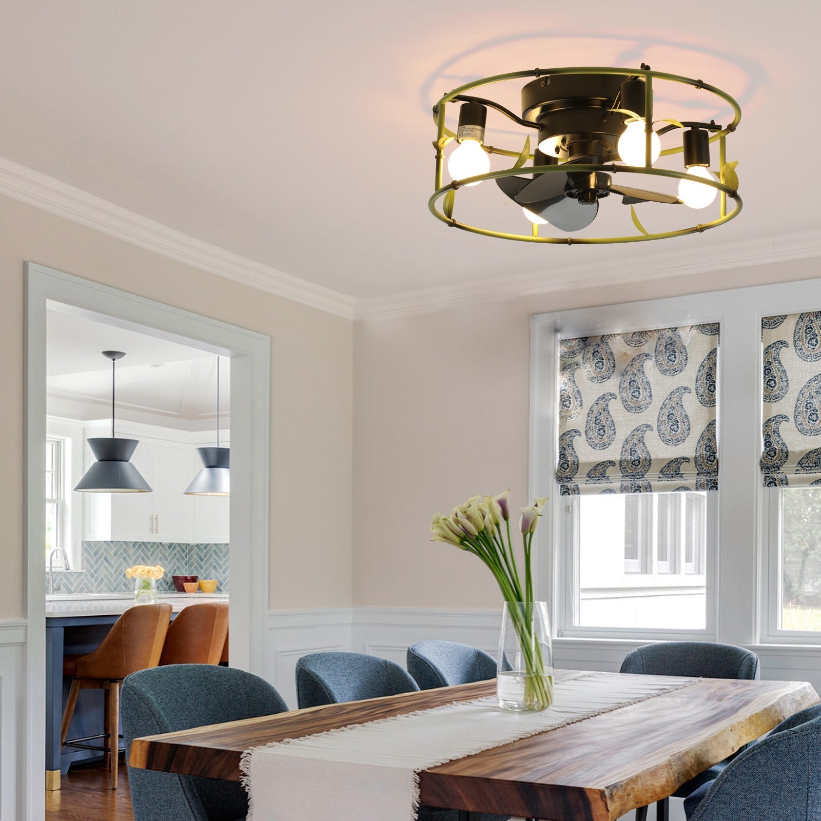 Round Farmhouse Style Modern Fan Fan Light 6 Speed B