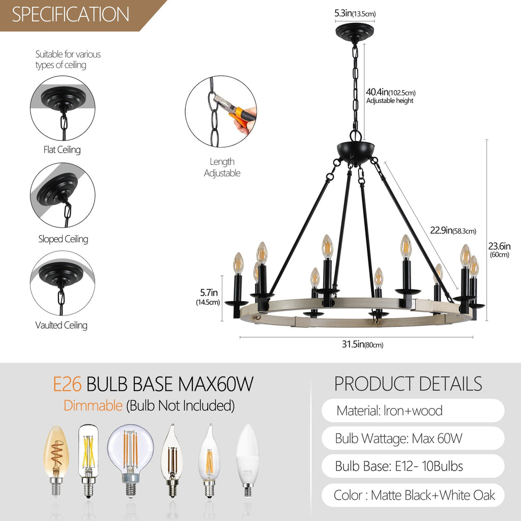 TimberGlow 10-Light Candle Chandelier
