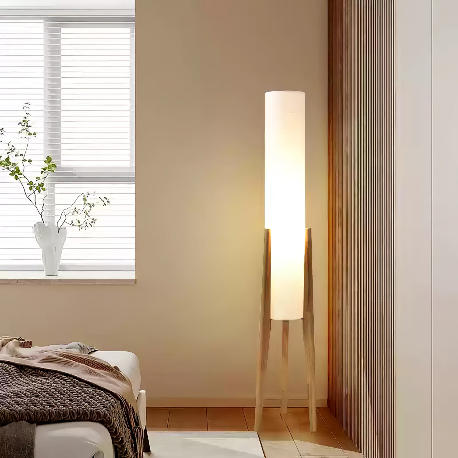 Tripod Walnut Wood Floor Lamp