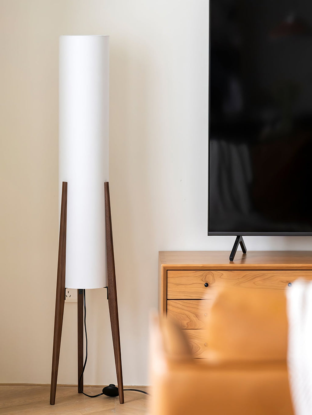 Tripod Walnut Wood Floor Lamp