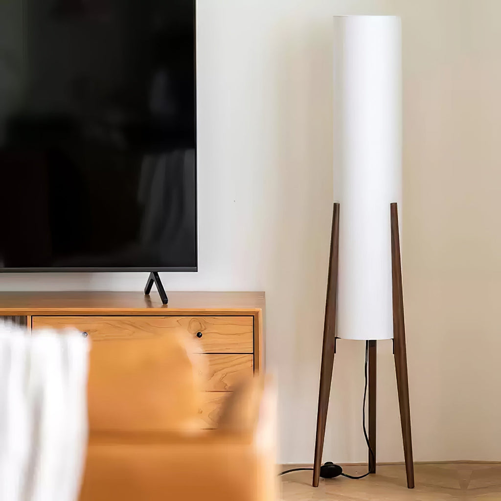 Tripod Walnut Wood Floor Lamp