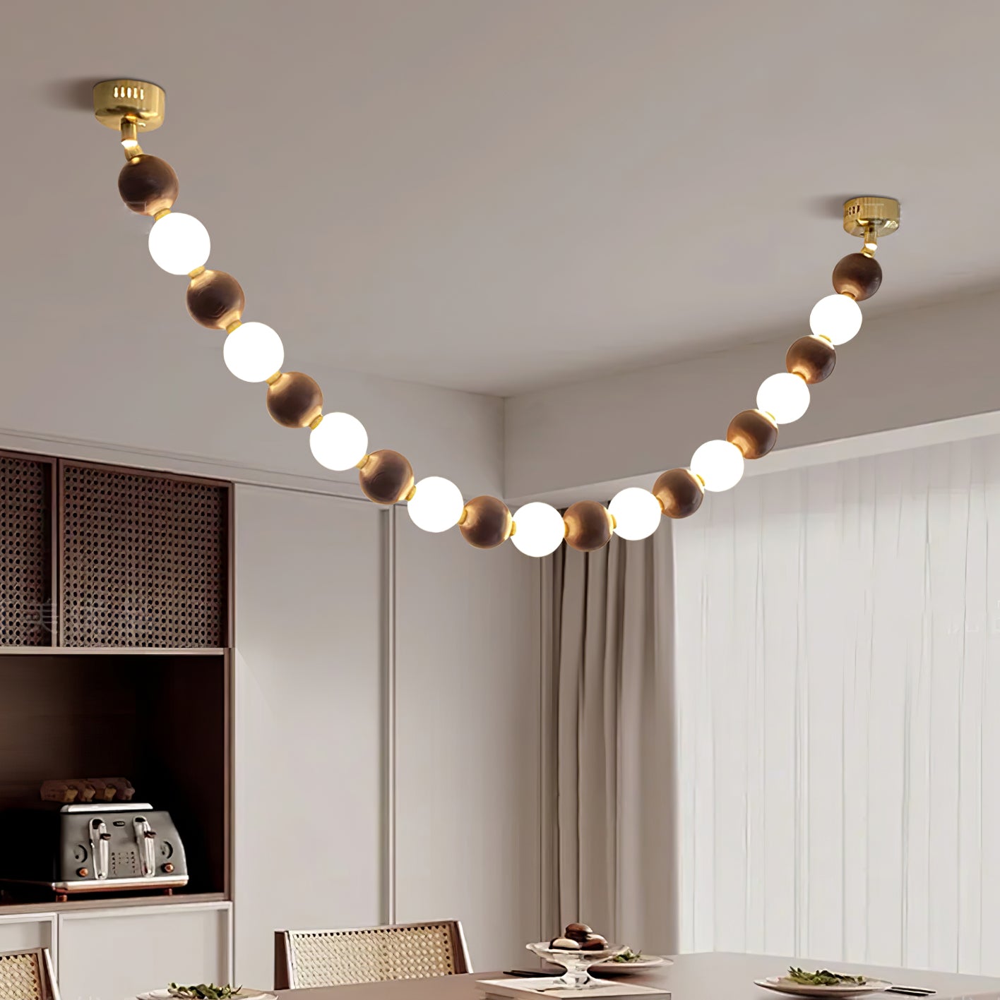 Walnut Bead Necklace Chandelier - ZozHome