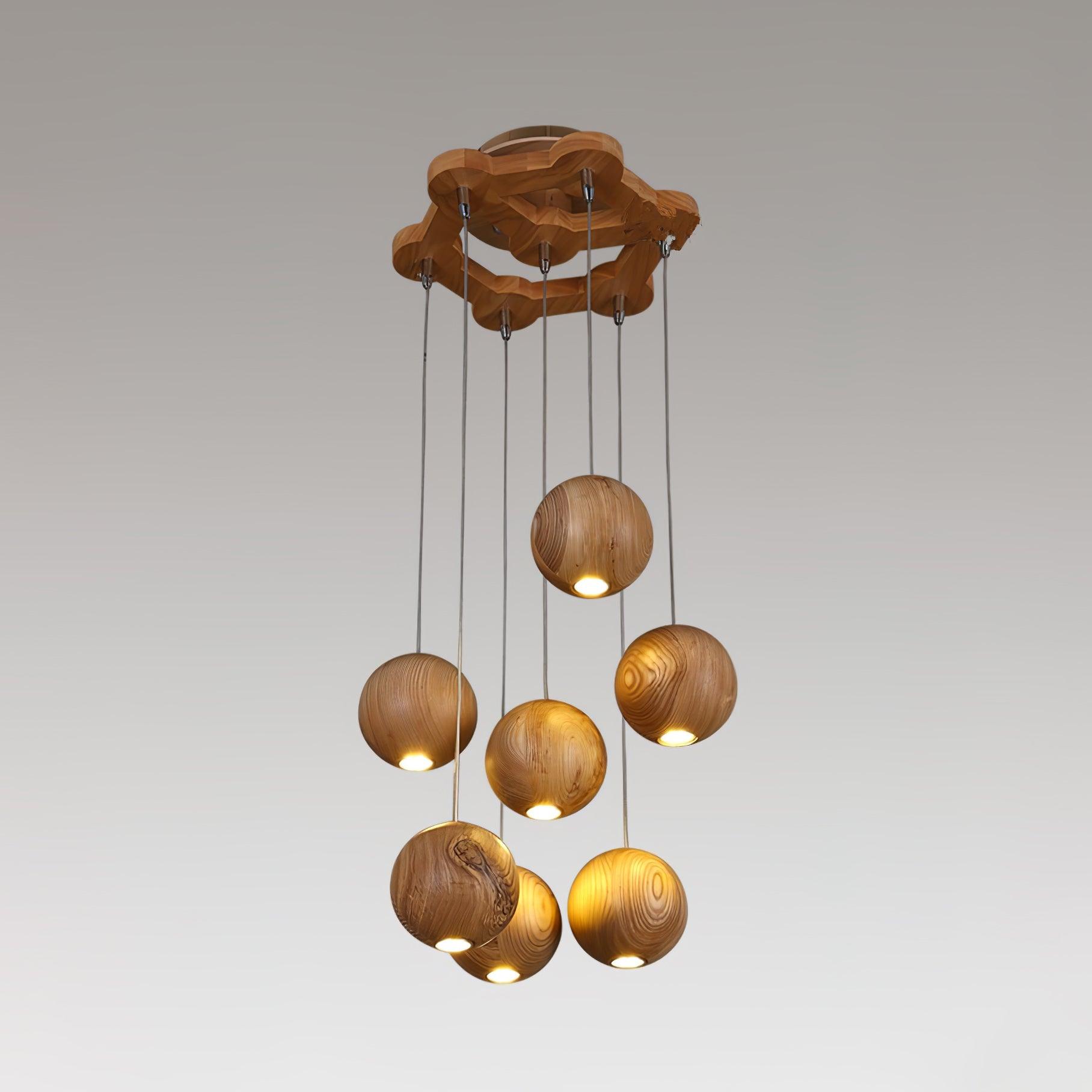 Wooden Orb Sphere Cluster Chandelier - ZozHome