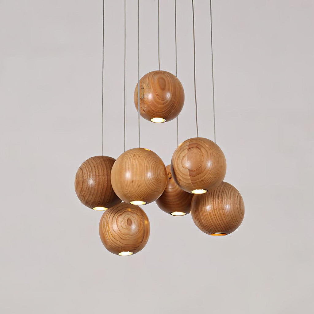 Wooden Orb Sphere Cluster Chandelier