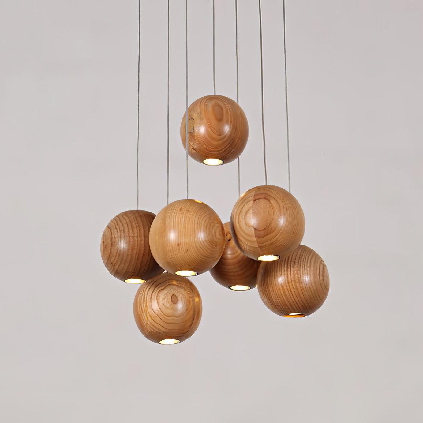 Wooden Orb Sphere Cluster Chandelier