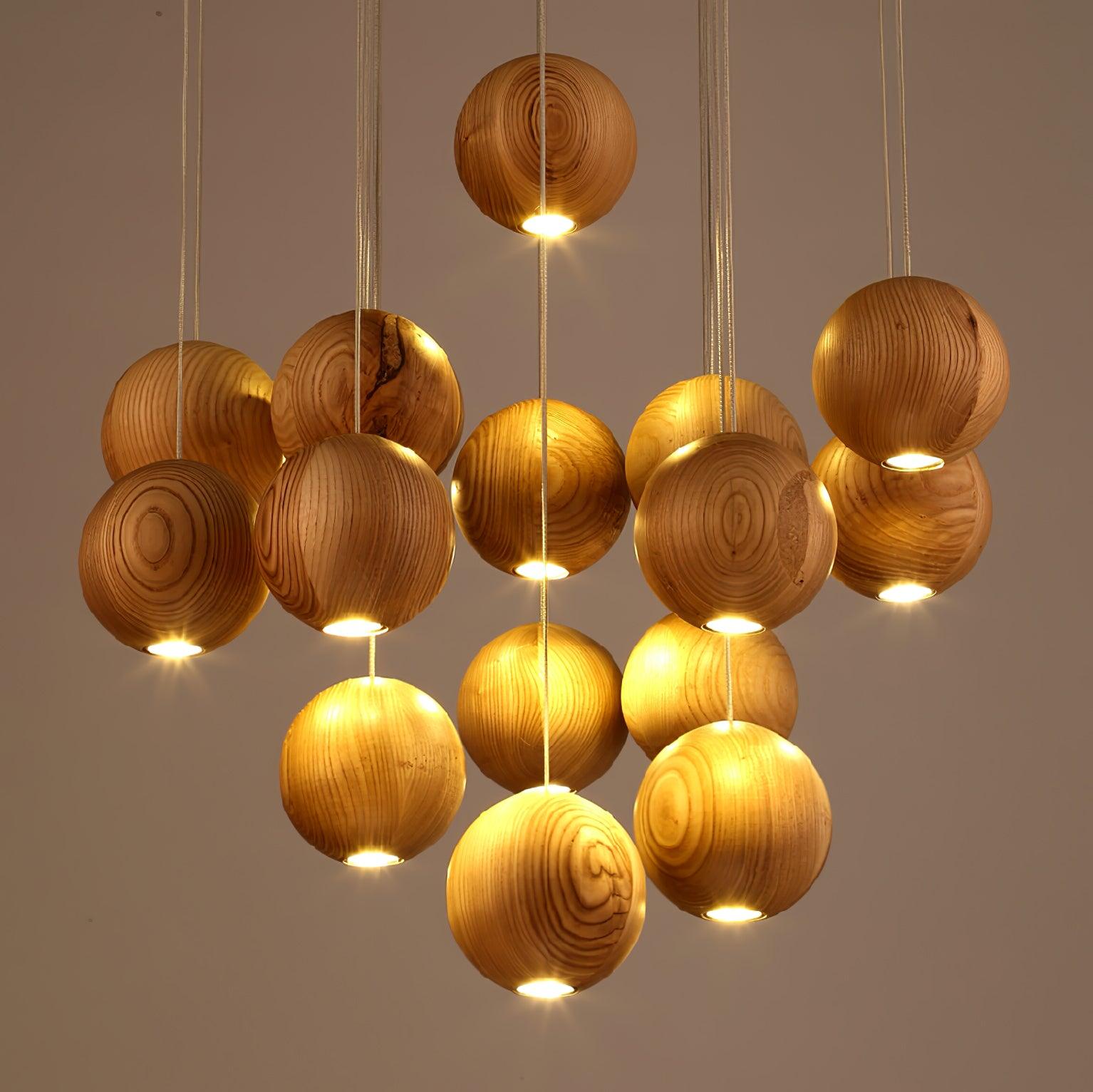 Wooden Orb Sphere Cluster Chandelier