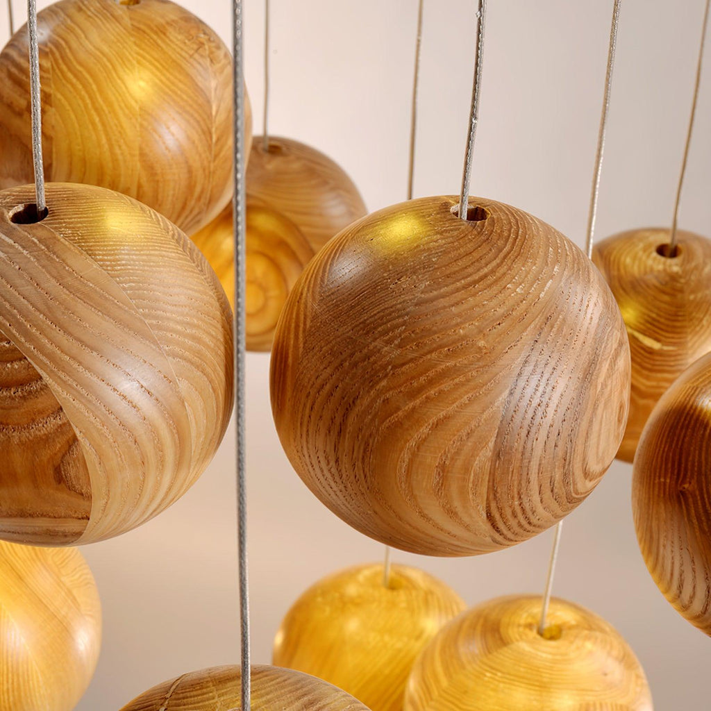 Wooden Orb Sphere Cluster Chandelier