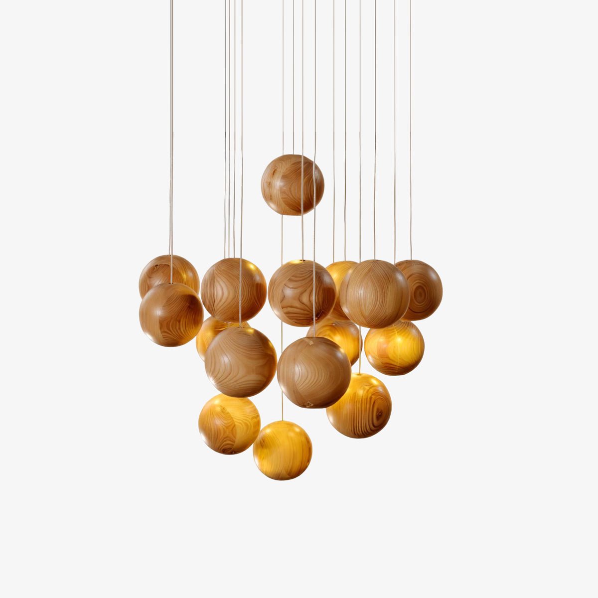 Wooden Orb Sphere Cluster Chandelier