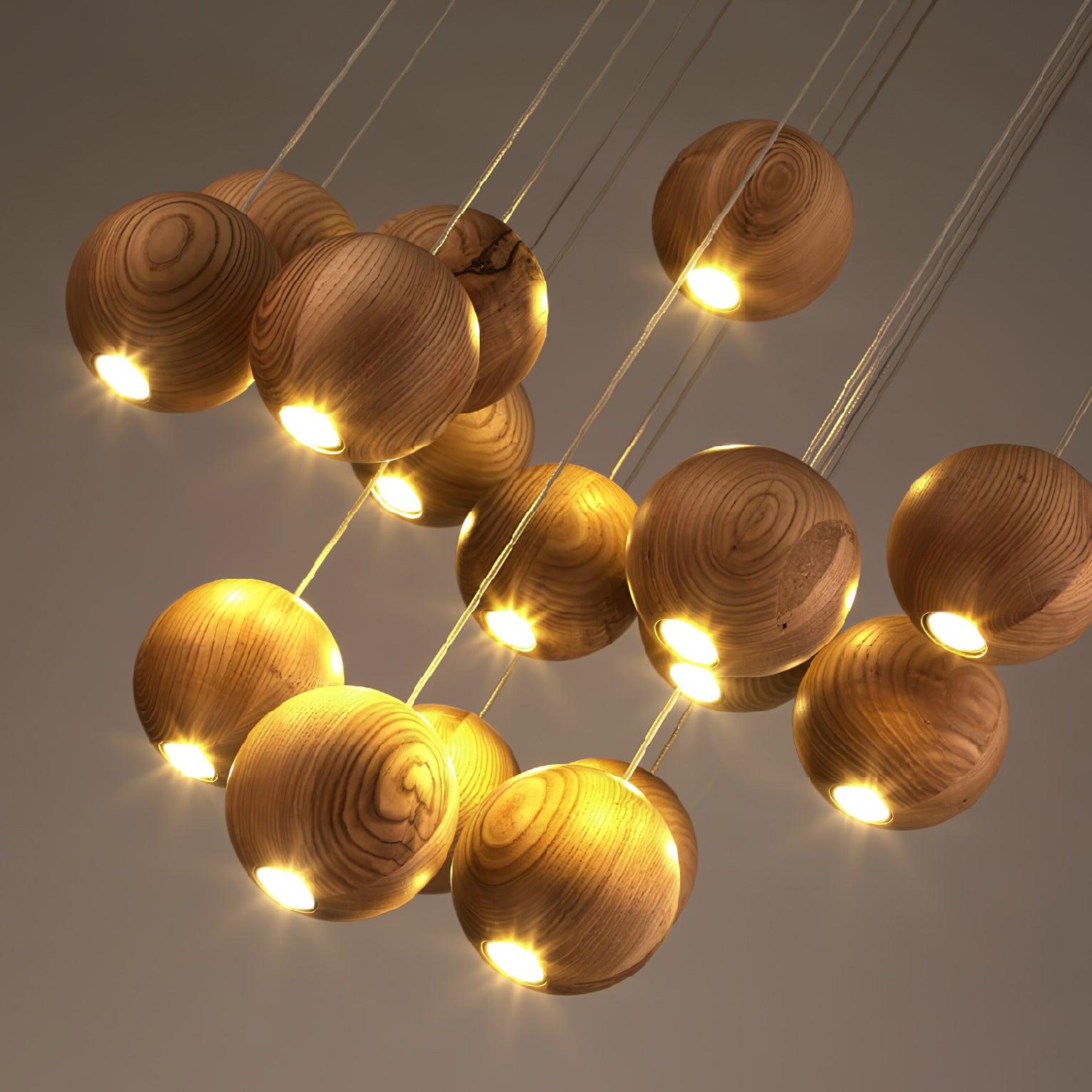 Wooden Orb Sphere Cluster Chandelier