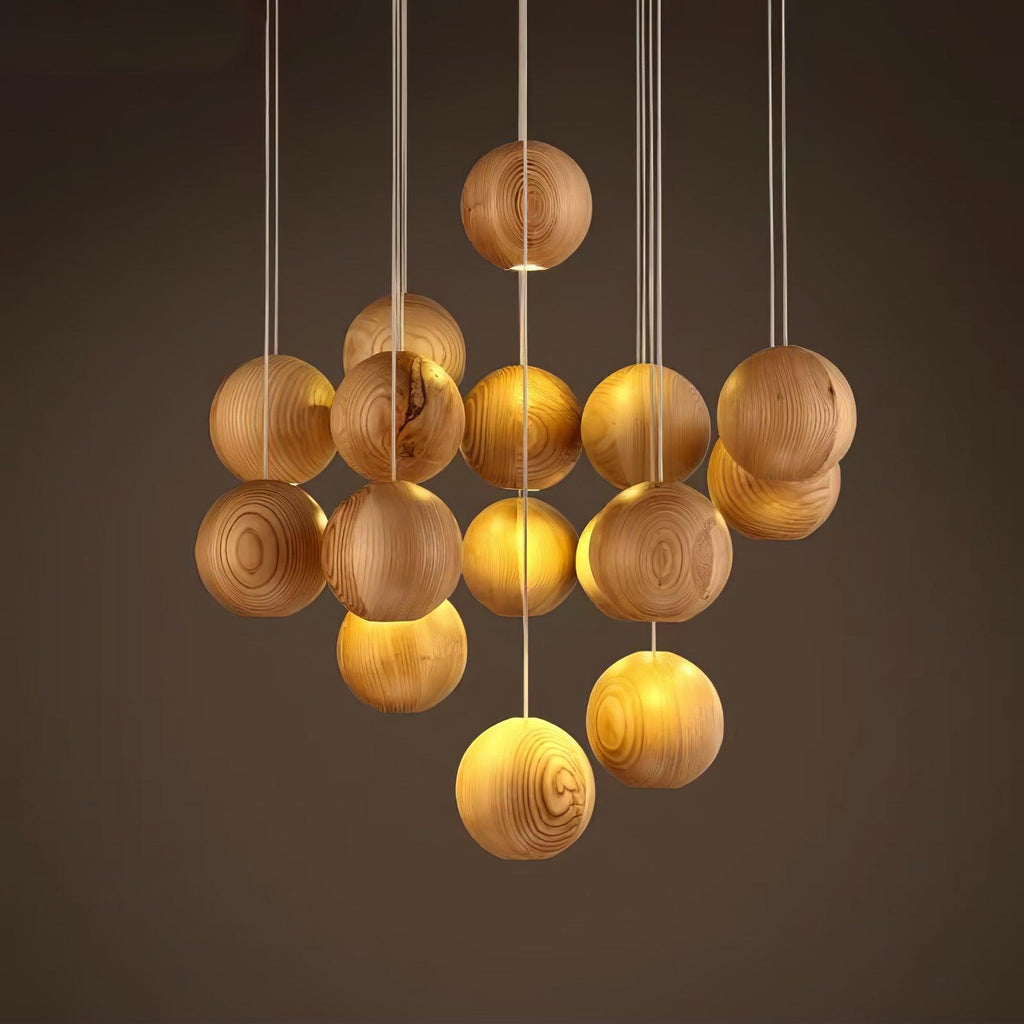 Wooden Orb Sphere Cluster Chandelier